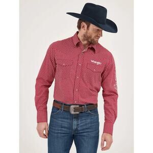 Wrangler NWT Large Logo Red Plaid Button Up Shirt Pearl Snap Western Boot Barn